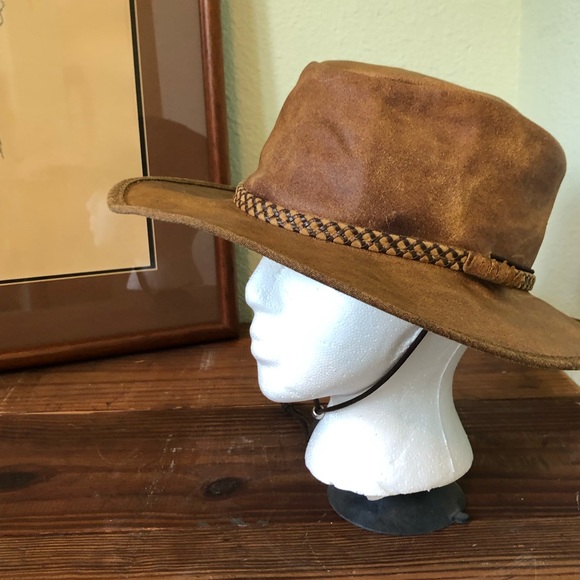 Heads n’ Home Hats Leather “Crusher” Cowboy Hat Adjustable M/L EC. - Picture 2 of 11